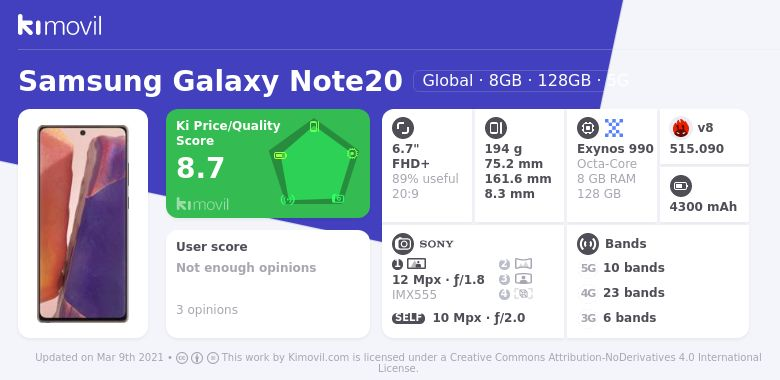 specs of samsung galaxy note 20