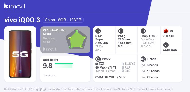 iqoo 3 5g bands