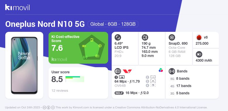 oneplus nord n10 5g bands