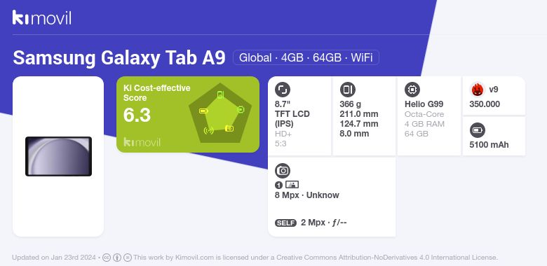 Samsung Galaxy Tab A9: Meilleur prix, fiche technique et vente pas cher
