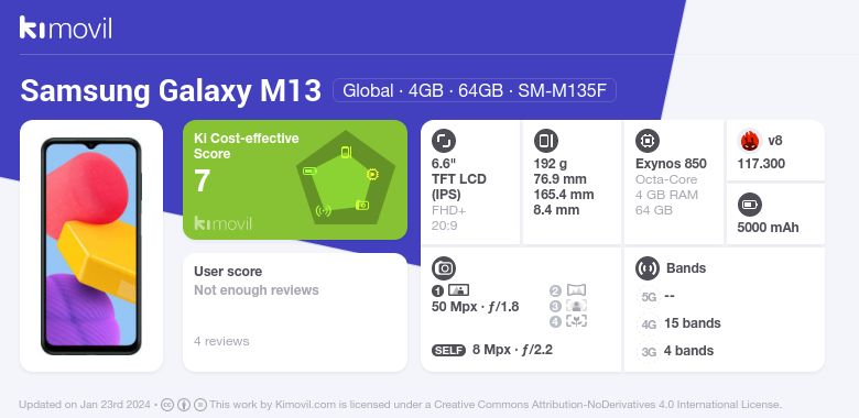SAMSUNG Galaxy M13, Téléphone Portable Android sans Carte SIM, Smartphone,  4 Go de RAM, 64 Go de Stockage, Vert Foncé - Version FR : : Autres