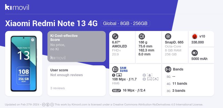 ▷ Xiaomi Redmi Note 13 16,9 cm (6.67) SIM doble Android 13 4G
