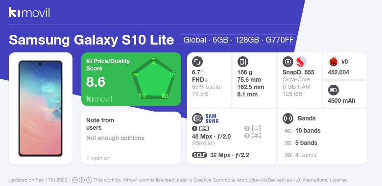 Samsung Galaxy S10 Lite Technische Daten